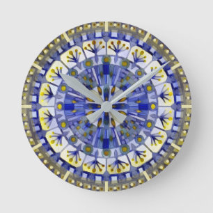 Relógio Redondo Marinho de mosaico Boho Água Azul -