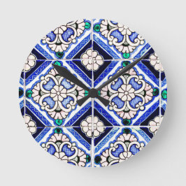 Relógio Redondo Marinho de padrões espanhol russo Azulejo Azulejo