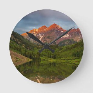 Relógio Redondo Maroon Bells Refletidas no Maroon Lake 3
