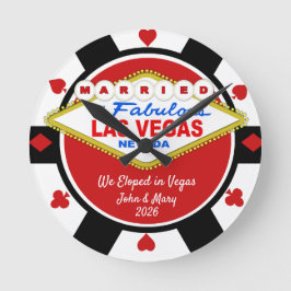 Relógio Redondo Married in Vegas Poker Chip Look Wall Clock