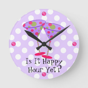 Relógio Redondo Martini Glass Happy Hour Wall Clock