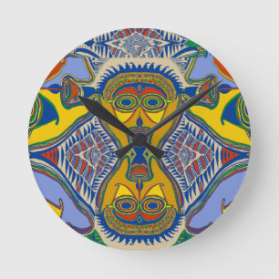 Relógio Redondo Máscara Tribal Xamânica