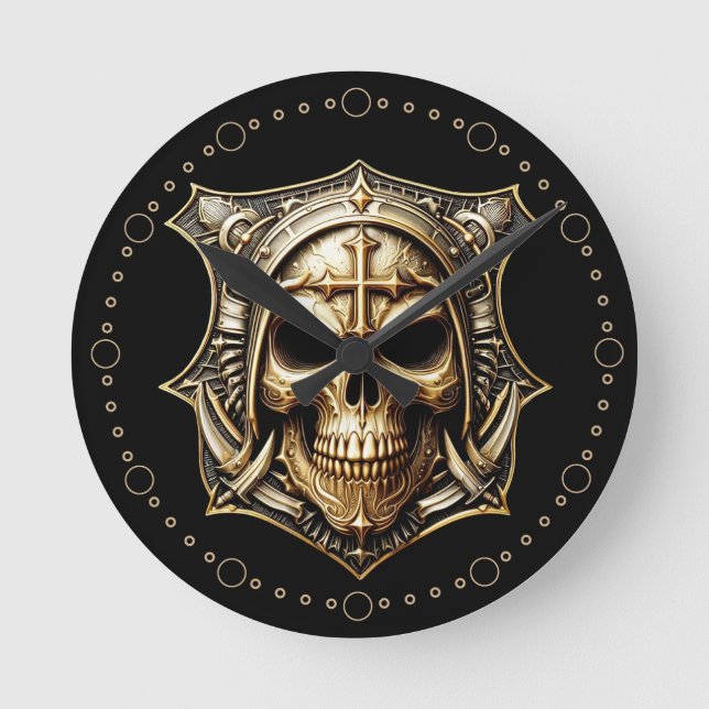 Relógio Redondo Maske Deathmetal Totenkopf Gold Schild (Frente)