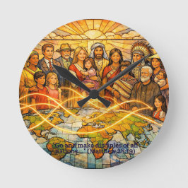 Relógio Redondo Matthew 28:19 Stained‑Glass Discipleship Clock