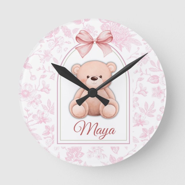 Relógio Redondo Maya | Design de Enfermeiro de Urso Rosa Personali (Frente)