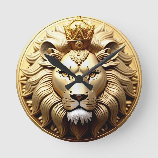 Relógio Redondo Medalhão do Leão Dourado Com Coroa (Frente)