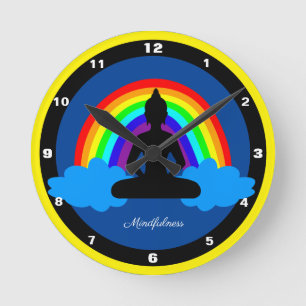 Relógio Redondo Meditação do Rainbow Buddha & Mindancy / Yoga