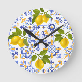 Relógio Redondo Mediterrenean Citrus Lemon pattern