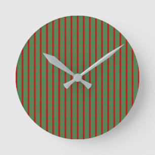Relógio Redondo Meia de Natal Vermelho Verde sobre Vermelho Verde