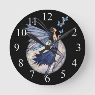 Relógio Redondo Meia-noite Blue Fantasy Fairy Art Wall Clock