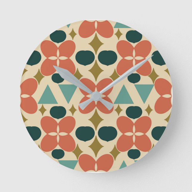 Relógio Redondo Meio século Amarelo de Flor Moderno (Frente)