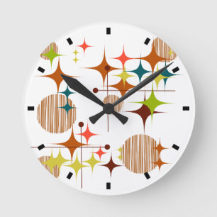 Relógio Redondo Meio século Starbursts moderno e globos