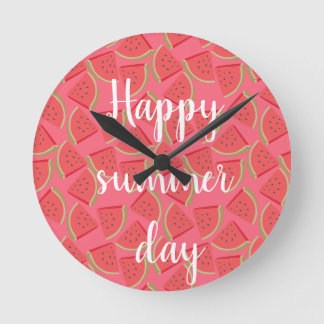 Relógio Redondo Melancia Rosa Moderna, Verão