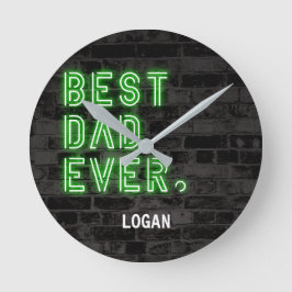 Relógio Redondo Melhor Pai de Sempre Personalizado Neon Moderno