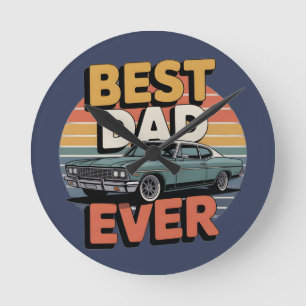 Relógio Redondo Melhor Pai de Todos Retro Vintage Teal Muscle Car