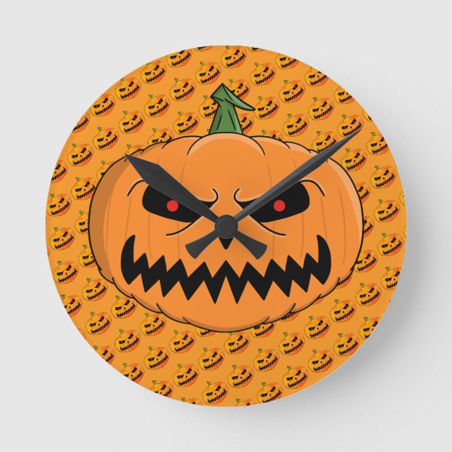 Relógio Redondo Menacing Jack O'Lantern Halloween (Frente)