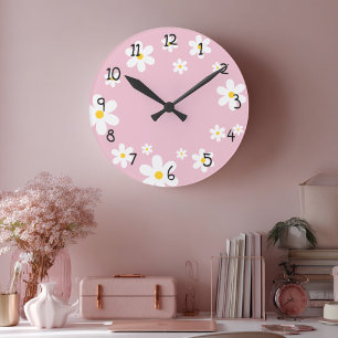 Relógio Redondo Meninas Floral Daisy Pink Clock