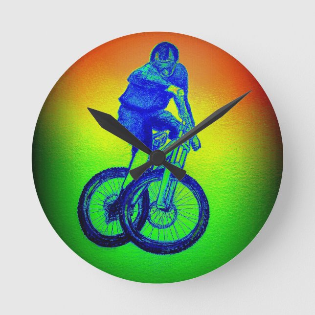 Relógio Redondo Meninos de montanha T Shirt apresenta MTB (Frente)