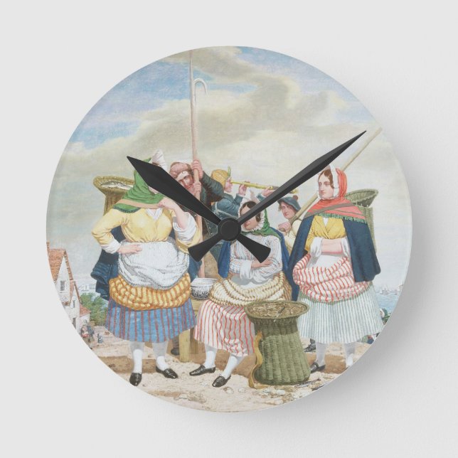 Relógio Redondo Mercado de peixes pelo mar, c.1860 (óleo em (Frente)