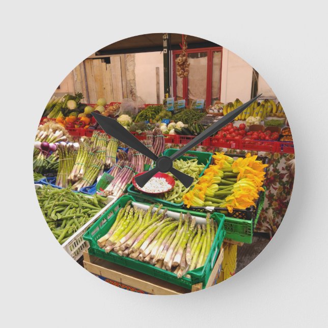Relógio Redondo Mercado italiano de Frutas e vegetais em Pisa (Frente)
