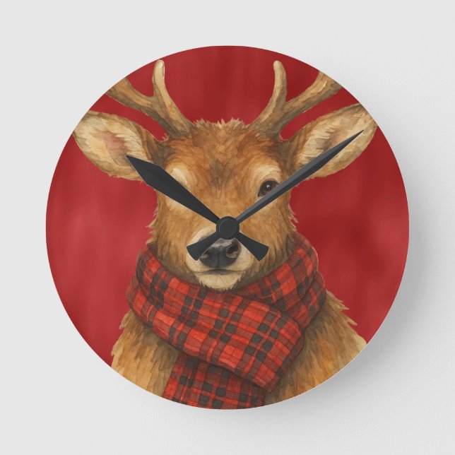 Relógio Redondo Merry Christmas Reindeer (Frente)