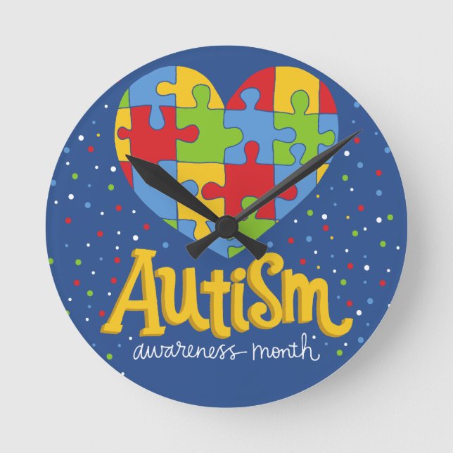 Relógio Redondo mês de conscientização sobre autismo (Frente)