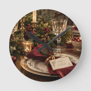 Relógio Redondo Mesa de Natal Elegante, Paisagem de Mesa de Férias