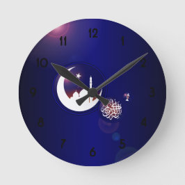 Relógio Redondo Mesquita Ramadã na Lua Crescente com Azul Fanático