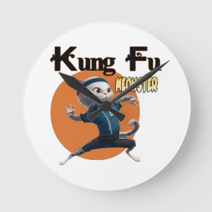 Relógio Redondo Mestre Meow do Kung Fu