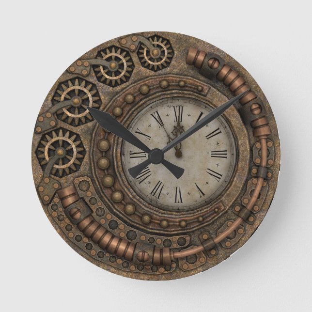 Relógio Redondo Metal Bronze Steampunk Vitoriano Antigo (Frente)