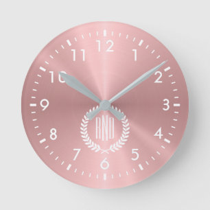 Relógio Redondo Metálico de aço inoxidável Dourado cor-de-rosa
