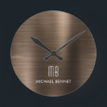 Relógio Redondo Metálico de Bronze Monograma e Elegante Bruto<br><div class="desc">Bronze Monograma Personalizado e Elegante Bruto Relógio Redondo.</div>