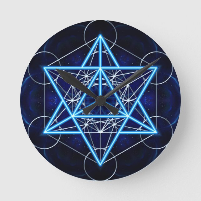 Relógio Redondo Metatrons cubo - Merkaba estrela Tetraeder - (Frente)