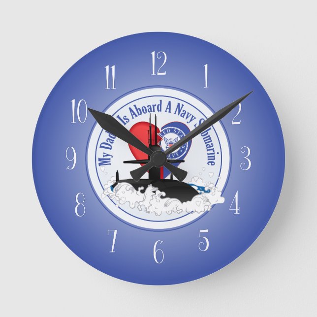 Relógio Redondo Meu Pai Está A Bordo De Um Submarino (Frente)