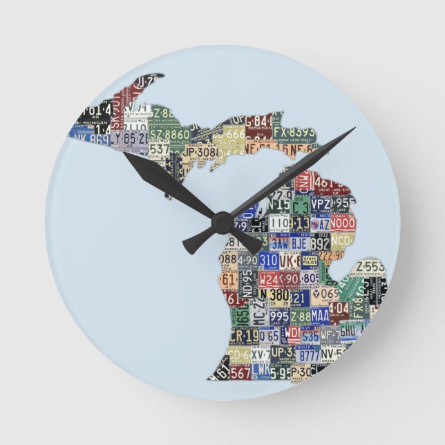 Relógio Redondo Michigan Counties License Plate Art Wall Clock (Frente)