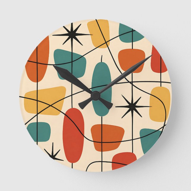 Relógio Redondo Mid Century Modern Atomic Abstract (Frente)