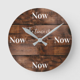 Relógio Redondo Mindfulness Clock with Faux Wood Background