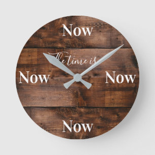 Relógio Redondo Mindfulness Clock with Faux Wood Background