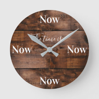 Relógio Redondo Mindfulness Clock with Faux Wood Background