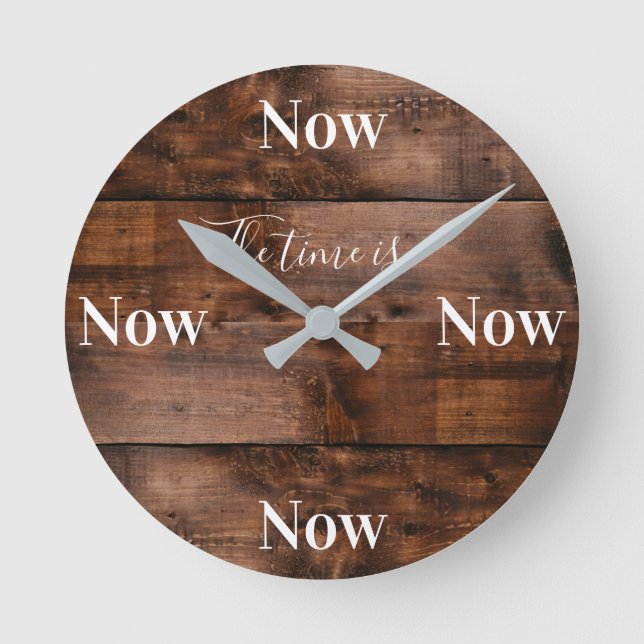 Relógio Redondo Mindfulness Clock with Faux Wood Background (Frente)