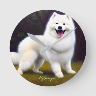 Relógio Redondo Minha Ideia de Presente Personalizada Samoyed, Cut