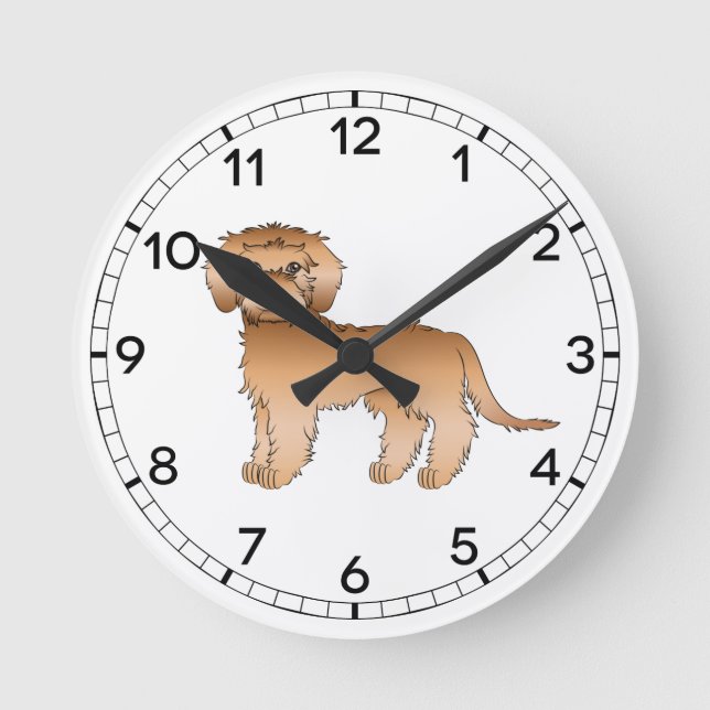 Relógio Redondo Mini Goldendoodle Dourado Cartoon Cute Cachorro (Frente)