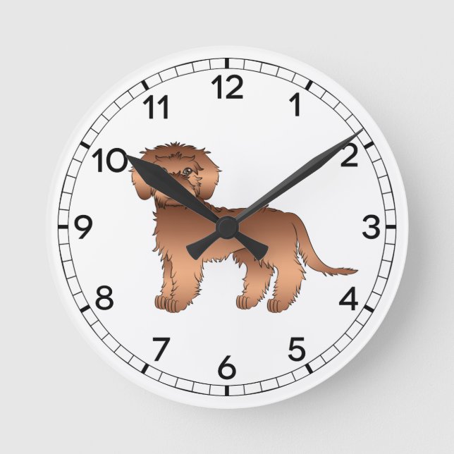 Relógio Redondo Mini Goldendoodle Vermelho Fofo Cachorro de Desenh (Frente)
