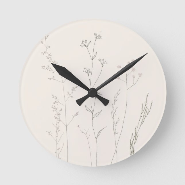 Relógio Redondo Minimal Botanical Wall Clock – Soft Spring  (Frente)