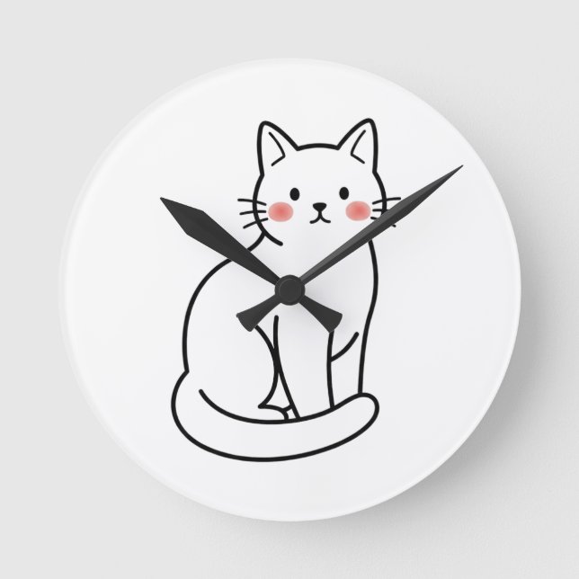 Relógio Redondo Minimal Cat Wall Clock – Cute Simple Kitty Design (Frente)