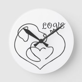 Relógio Redondo Minimalist Dog and Cat Heart - One Line Art Design