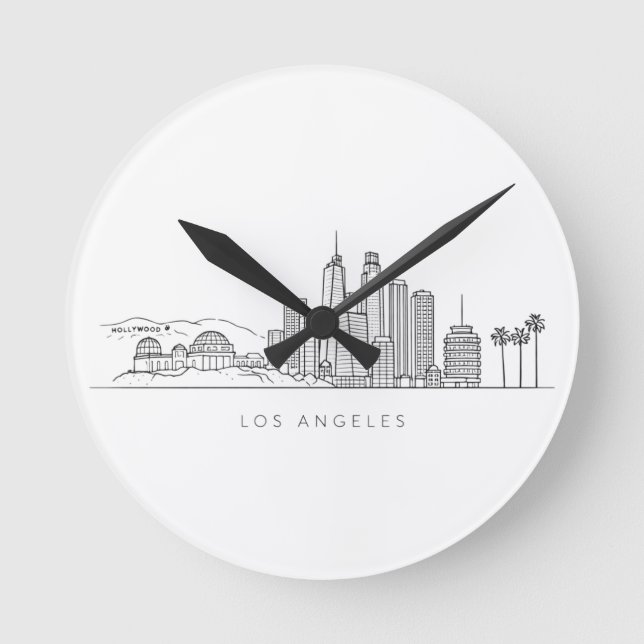 Relógio Redondo Minimalist Los Angeles Skyline Illustration (Frente)