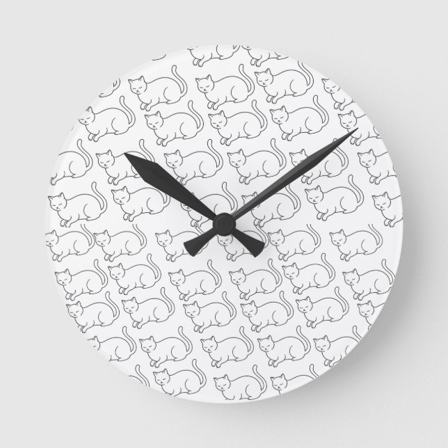 Relógio Redondo Minimalist Sleepy Cat Pattern Round Wall Clock  (Frente)