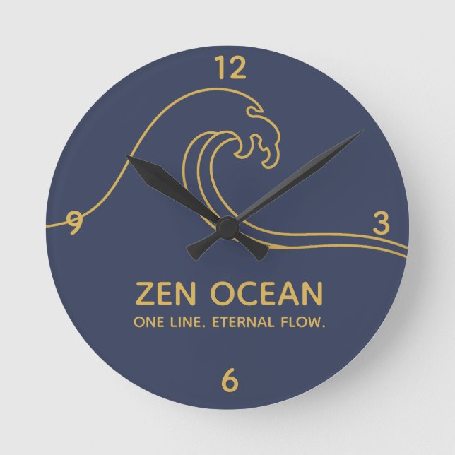 Relógio Redondo Minimalist Zen Wave - Abstract Ocean Line (Frente)