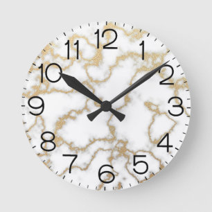 Relógio Redondo Mínimo de luxo Dourado branco de textura mágica
